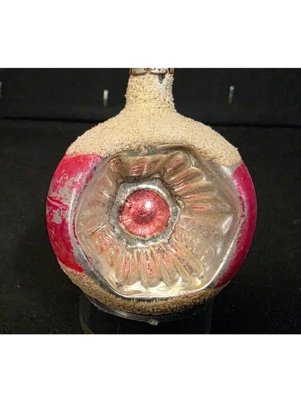 Vintage Mercury Glass Indented Reflector Hot Pink Mica Retro Christmas Ornament